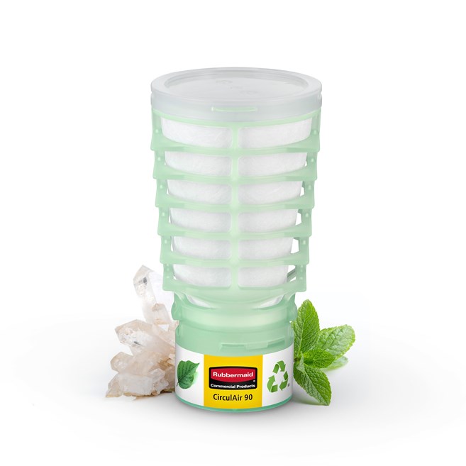 Rubbermaid Commercial Products® CirculAir 90™ 水晶清风香氛补充装，经第三方验证，可提供可靠的空气净化性能，并可回收利用。该补充装采用单一材料制成，可直接回收利用，无需拆卸。